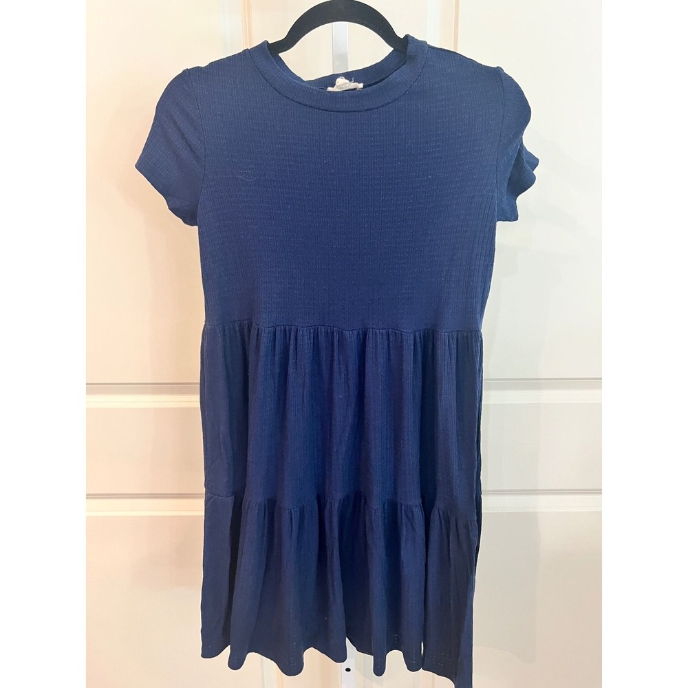Anthropologie See You Monday Navy Blue Ribbed Babydoll Mini Dress Womens Medium